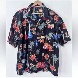BENNY'S Hawaiian Shirt Surf Rock Tropical Electric Guitars & Woodys Cars Size XL